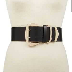 Oversized-Buckle Stretch Belt size S/M black and gold